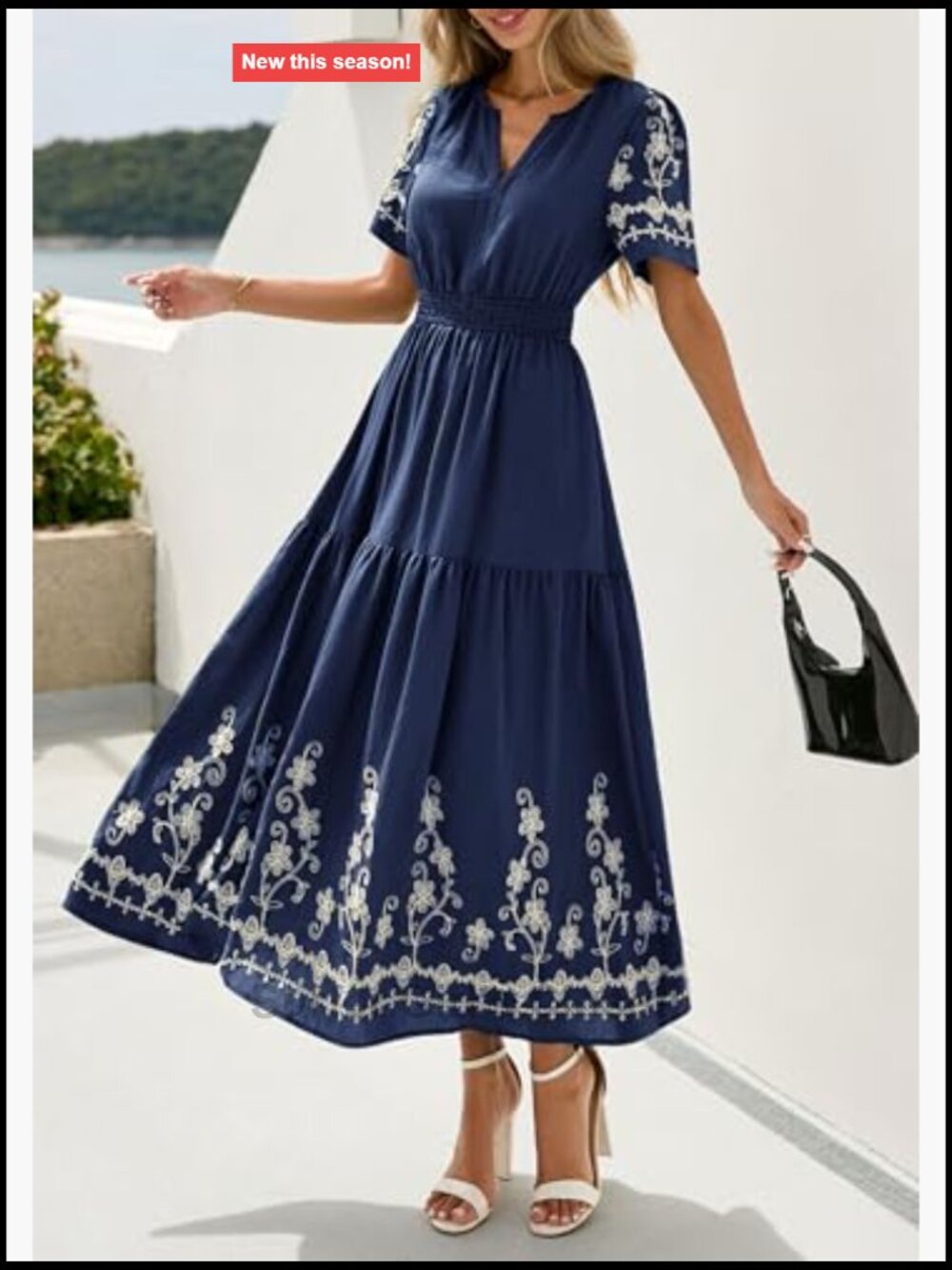 Boho Floral Short Sleeve V Neck Maxi Dress Wedding Guest - Picture 6 of 7